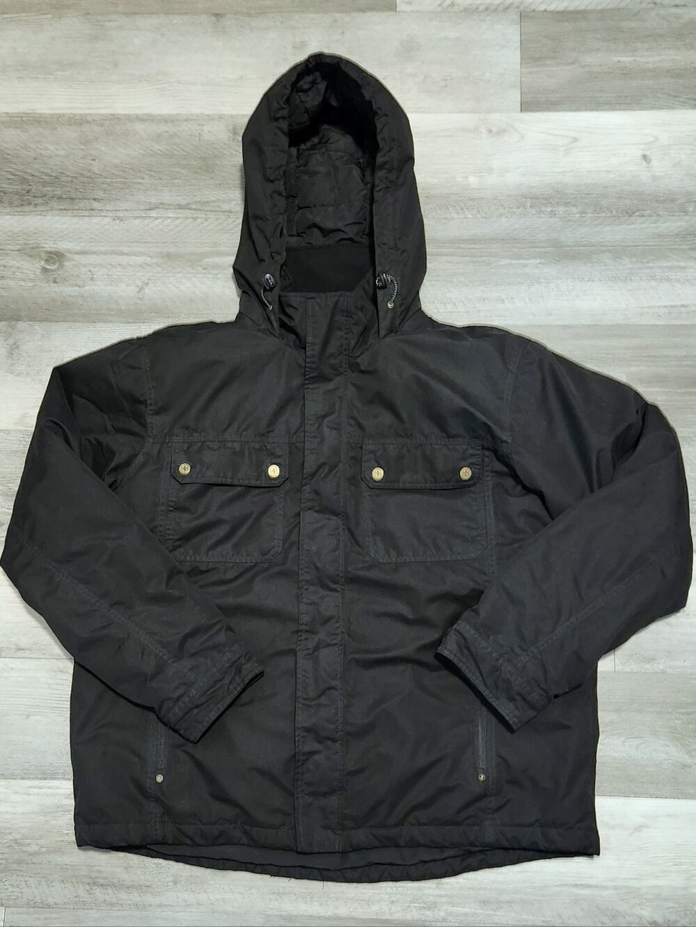 Swiss Tech Mens Hooded Winter Parka Utility Coat Black Gold Details Mens Large